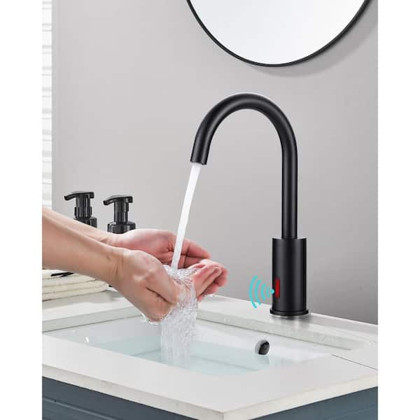 Automatic Sensor Touchless Bathroom Faucet with Deckplate Included in Matte Black