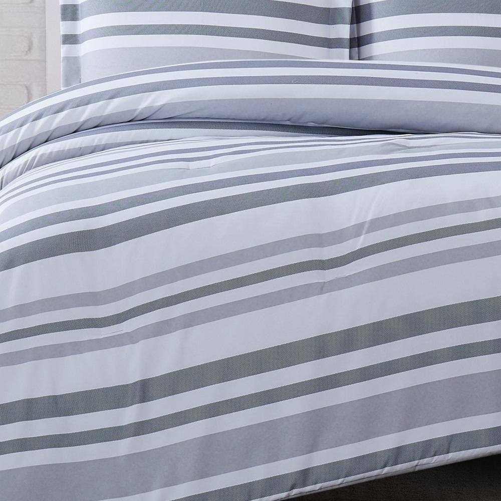 Curtis Stripe Gray Twin XL Microfiber Comforter Set