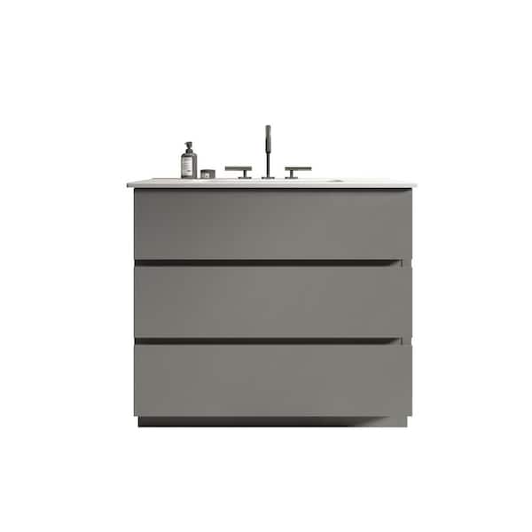 35.82 in. W x 18.30 in. D x 32.96 in. H Single Sink Freestanding Bath Vanity in Gray with White Ceramic Top
