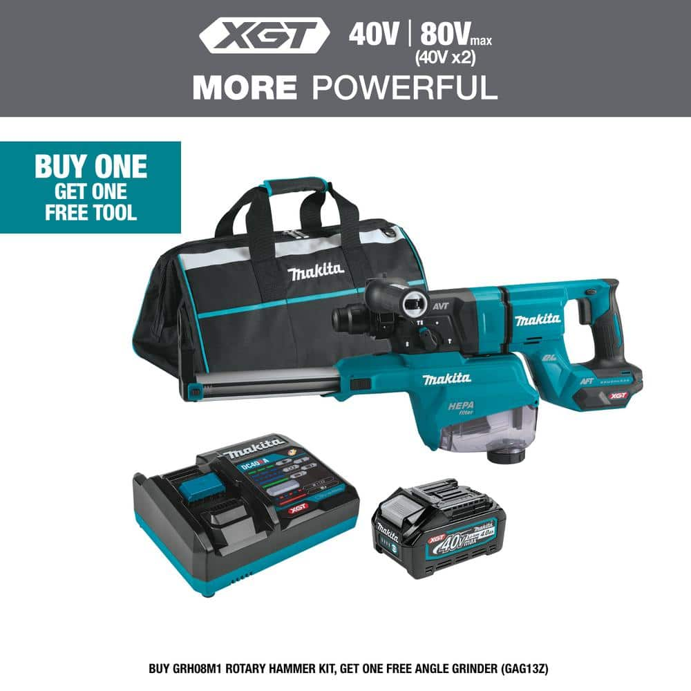 40V max XGT Brushless Cordless 1-3/16 in. Rotary Hammer Kit, AFT, AWS Capable (4.0Ah) -  Makita, GRH08M1