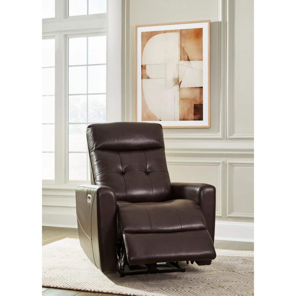 Chocolate Brown Leather Power Recliner with USB Ports