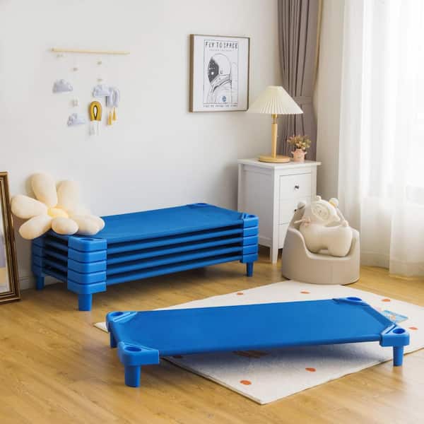 Blue (Pack of 6) Kids Stackable Naptime Toddler Cot 52 in. L x 23 in. W Daycare Rest Mat