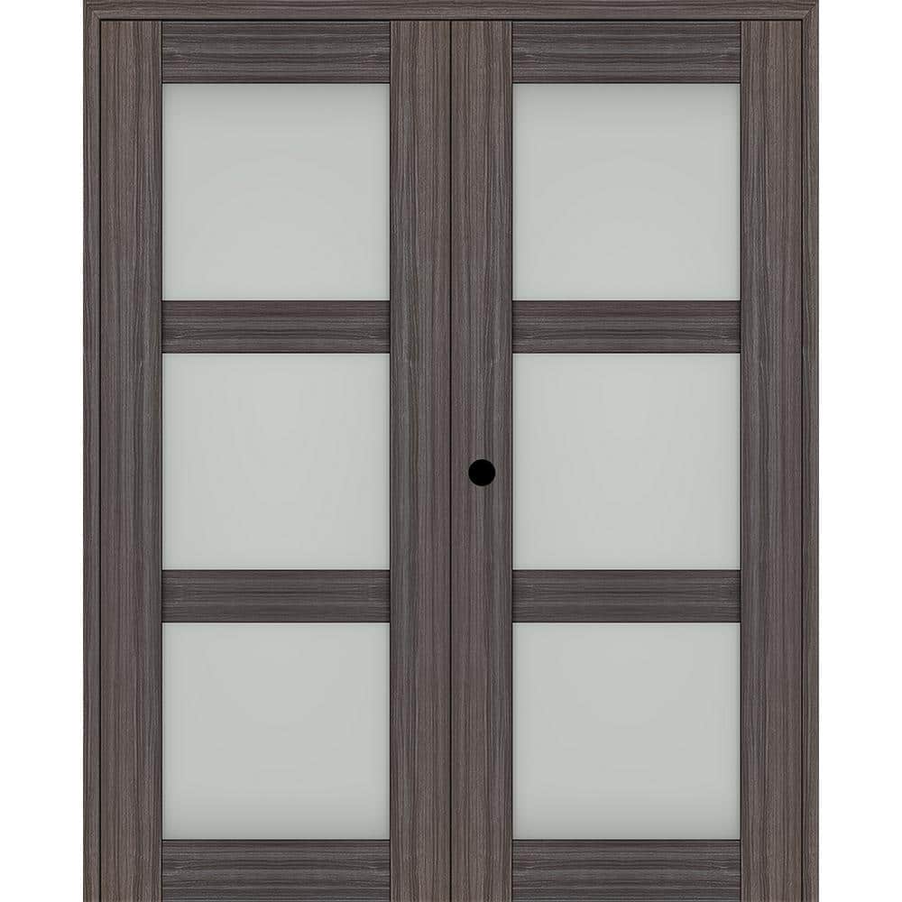 Paola 60 in. x 84 in. Right Hand Active 3-Lite Frosted Glass Gray Oak Wood Composite Double Prehung French Door price history on PriceWatchPro