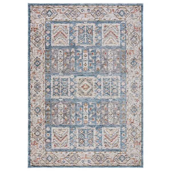 Sierra 4 ft. x 6 ft. Ivory/Blue Ornate Border Distressed Area Rug