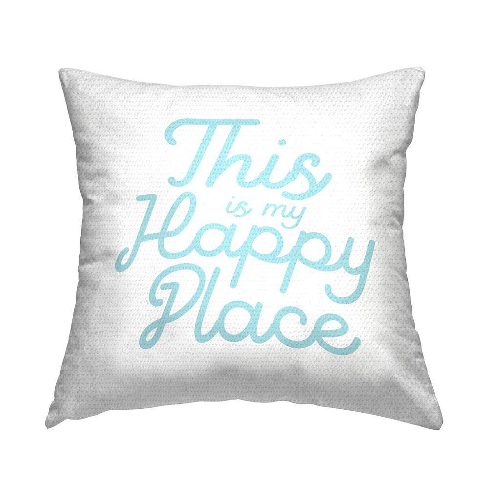 Happy Place Blue Simple Script Text Quote Blue Square Outdoor Throw Pillow price history on PriceWatchPro