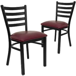 Burgundy Vinyl Seat/Black Metal Frame Restaurant Chairs (Set of 2)