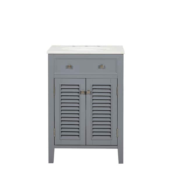 Unbranded Timeless Home 24 in. W x 21 in. D x 35 in. H Single Bathroom Vanity in Grey with White Marble Top and White Basin