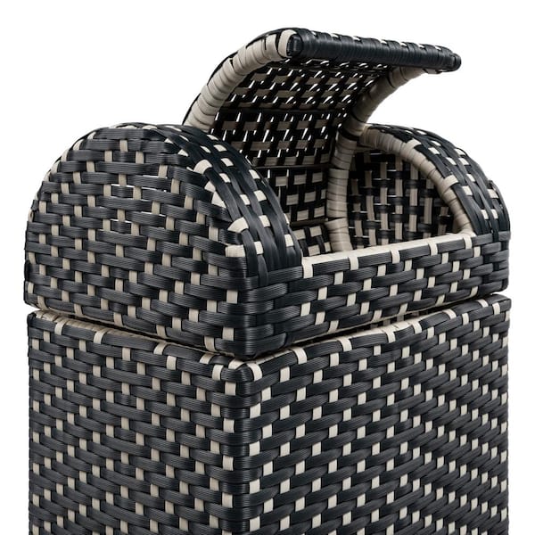 happimess - Darla 14.27 Gal. All-Weather Wicker/Metal Swing Top Lid Hideaway Outdoor Trash Can, Dark Navy/White