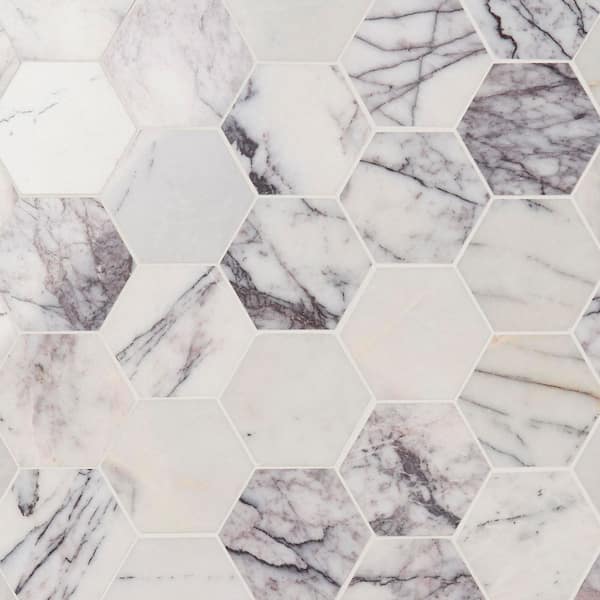 Etherea Lilac 12 in. x 12 in. Hexagon Polished Marble Mosaic Floor and Wall Tile (1 sq. ft./Sheet)