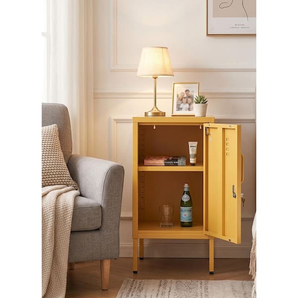 Yellow 27.17 in. Accent Cabinet Office Storage with 1 Shelf and Locking Doors for Living Room Bedroom Office