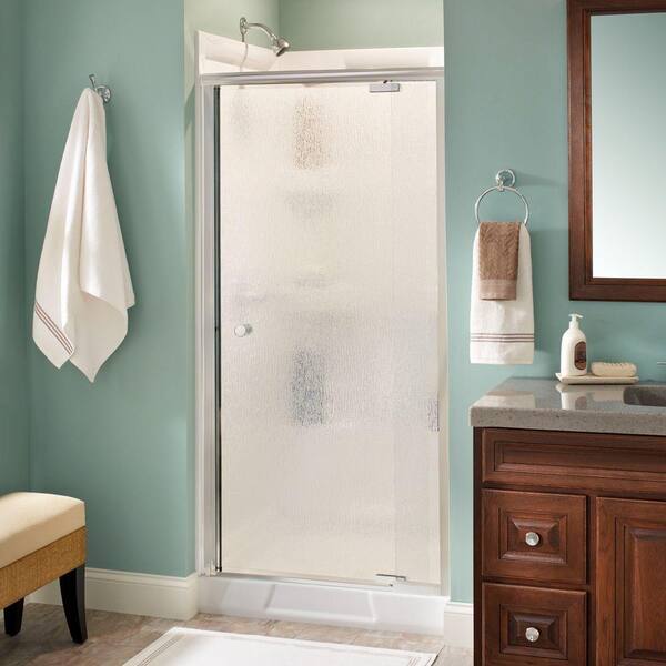 Delta Lyndall 36 in. x 66 in. Semi-Frameless Pivot Shower Door in Chrome with Rain Glass