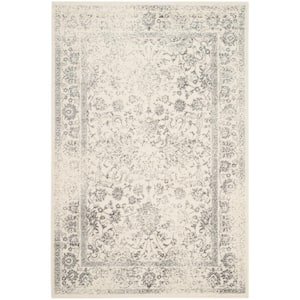 Adirondack Ivory/Silver 4 ft. x 6 ft. Border Distressed Area Rug