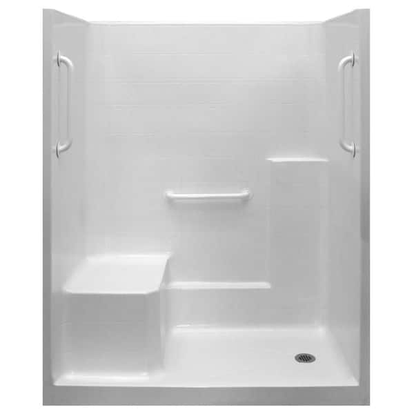 Ella Ultimate-W 36 in. x 60 in. x 77 in. 1-Piece Low Threshold Shower Stall in White, Grab Bars, Molded Seat, Right Drain