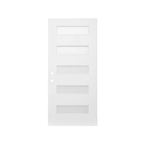 36 in. x 80 in. Right-Hand/Inswing Fiberglass Entry Door Slab, 5-Lite Frosted Glass White Fiberglass Front Door Slab
