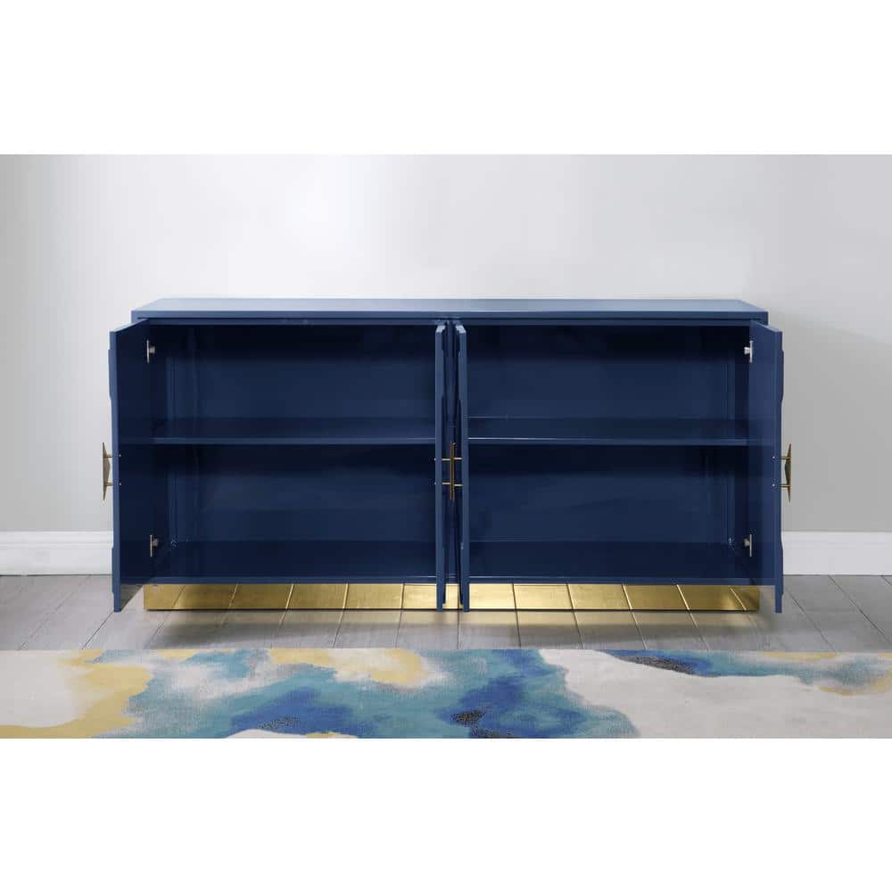Navy 65" Wood Sideboard with Gold Accents and Soft-Close Drawers