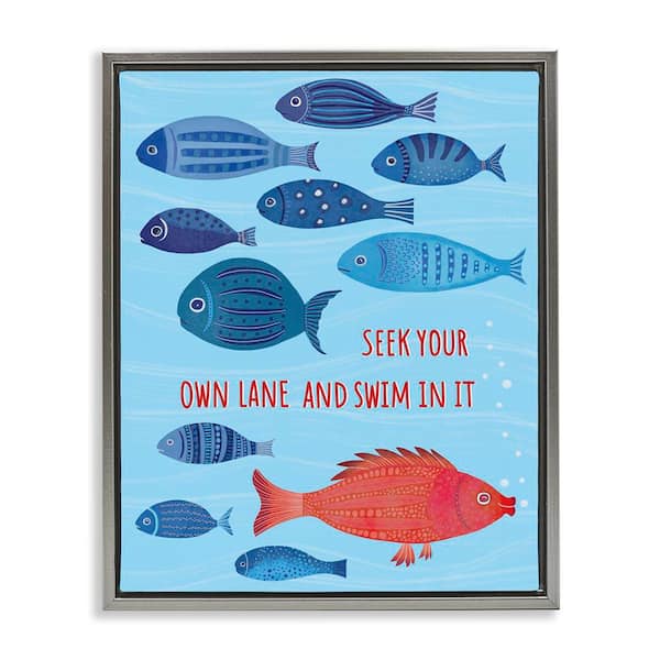 Swim In Your Own Lane by Darlene Seale Gray Floater Frame Coastal Graphic Art Print 21 in. x 17 in.