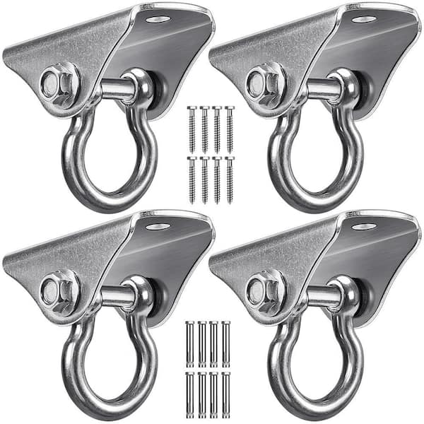1000 lb. Capacity Stainless Steel 180 Swing Hooks for Hammock, Porch, Yoga, Punching Bag, Silver (4-Pack)