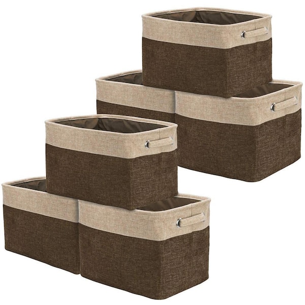 Collapsible Fabric Storage Bins for Shelves 6 Pack with 2 Handles, 15" L x 10.75" W " x 9.5" H Cube Storage Bin, Brown