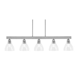 Albany 60-Watt 5-Light Brushed Nickel Linear Pendant Light with Clear Bubble Glass Shades and No Bulbs Included