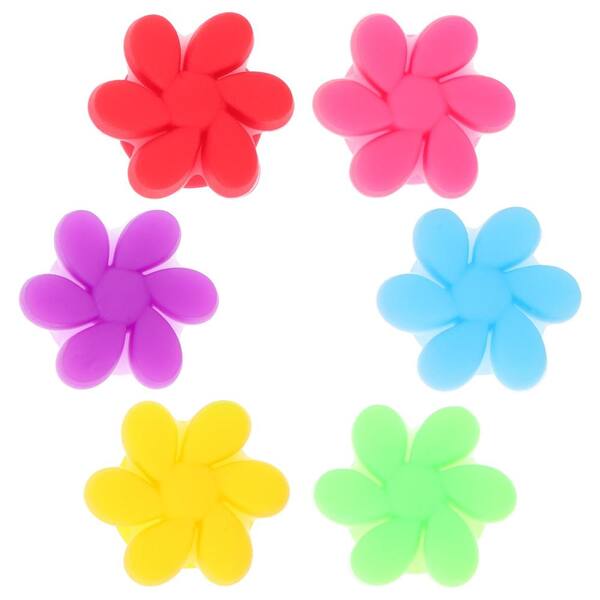 6-Pack Reusable Silicone Flower Wine Glass Markers Drink Charms with Suction Cup for Parties, Colorful