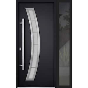60 in. x 80 in. Right-hand/Inswing Frosted Glass Black Enamel Steel Prehung Front Door with Hardware