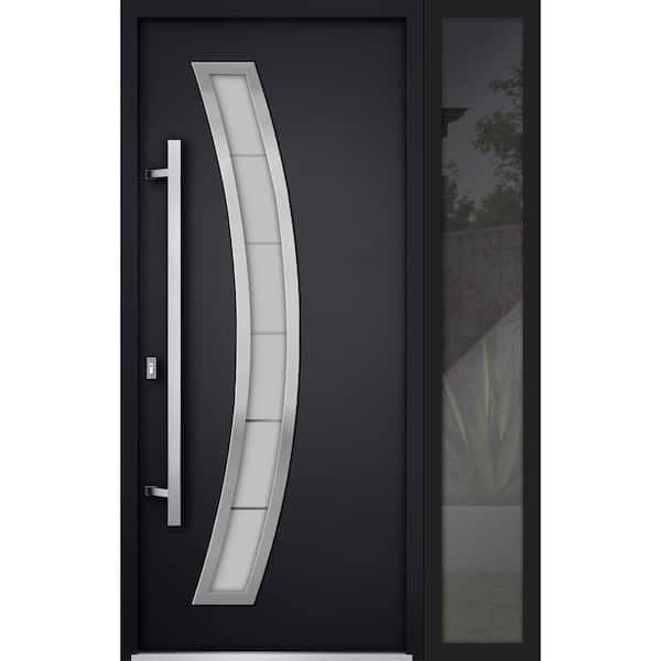 VDOMDOORS 60 in. x 80 in. Right-hand/Inswing Frosted Glass Black Enamel Steel Prehung Front Door with Hardware