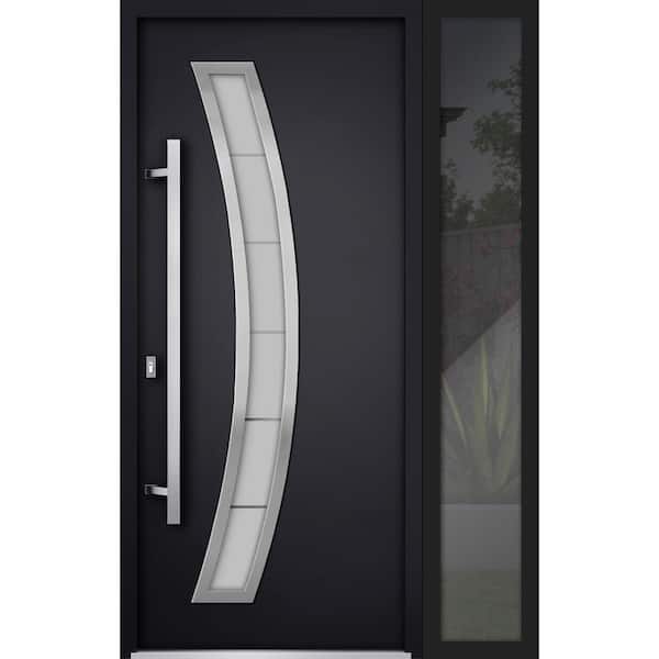 VDOMDOORS 50 in. x 80 in. Right-hand/Inswing Frosted Glass Black Enamel Steel Prehung Front Door with Hardware