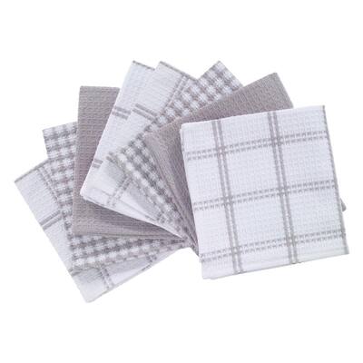 Coordinating Flat Waffle Weave Cotton Dish Cloth, Eight Pack, Gray