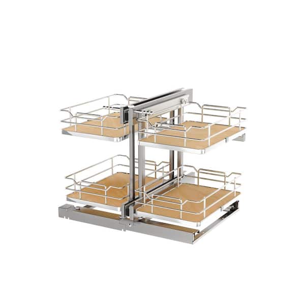 Steel 2-Tier Pullout Solid Bottom Organizer for Blind Corner Cabinets w/ Soft-Close