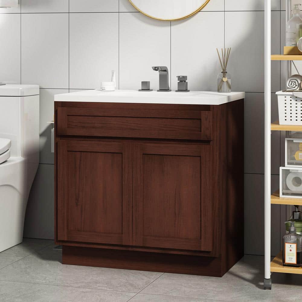 White Shaker Style 36" Engineered Wood Vanity Cabinet