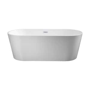 67 in. Acrylic Freestanding Flatbottom Double Ended Soaking Bathtub in White with Drain and Overflow