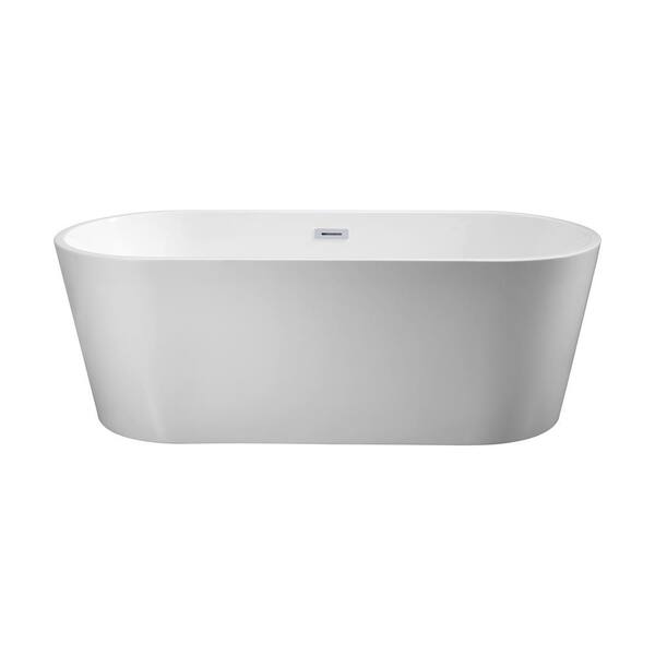 VANITYFUS 67 in. Acrylic Freestanding Flatbottom Double Ended Soaking Bathtub in White with Drain and Overflow