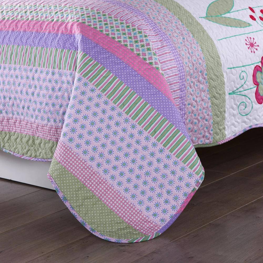 Pink and Purple Floral Microfiber Twin Quilt Set