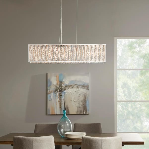 Home Decorators Collection Saynsberry 7-Light Chrome Island Chandelier with Woven Laser Cut Crystal Rectangular Shade
