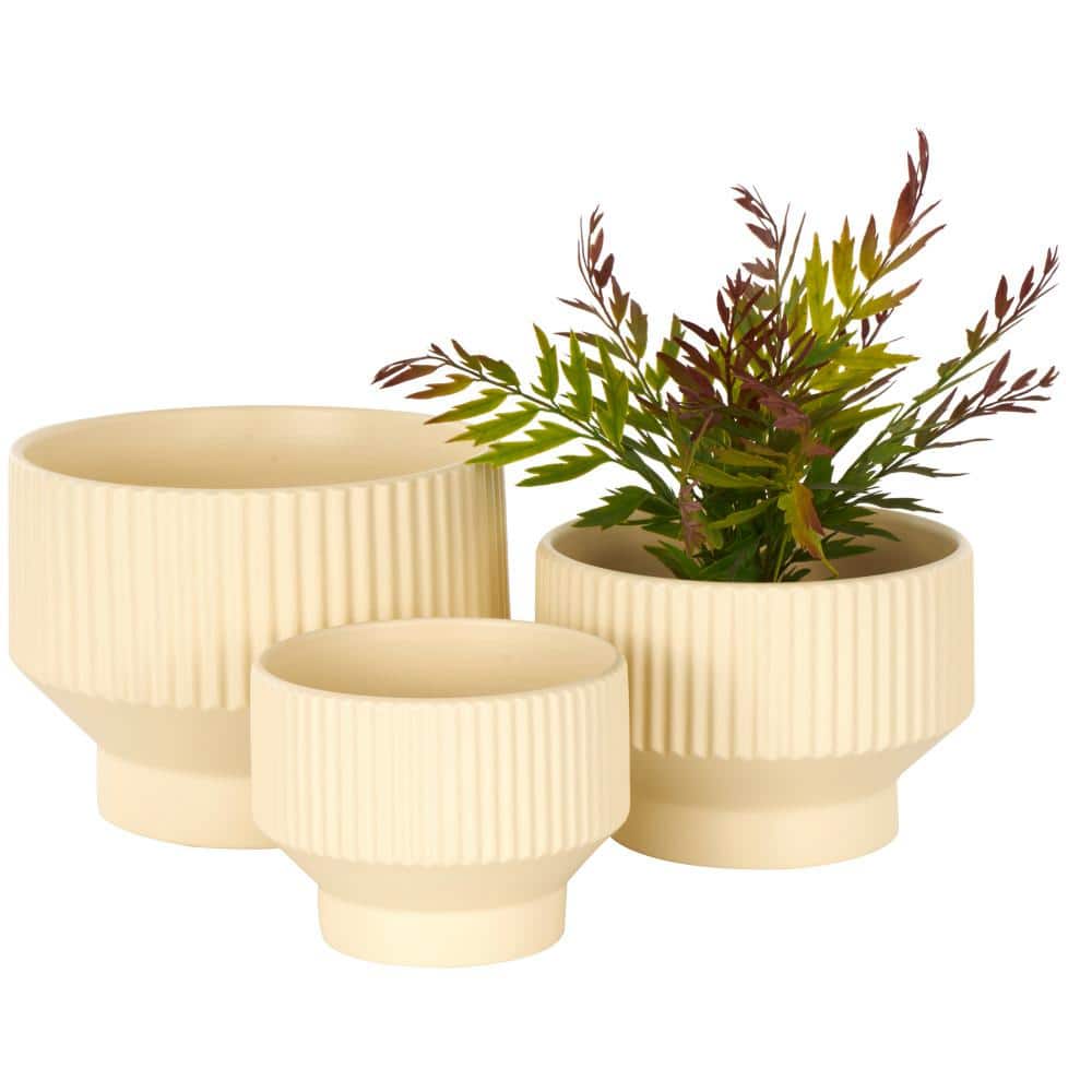 Cream Ceramic Round Planter Set of 3