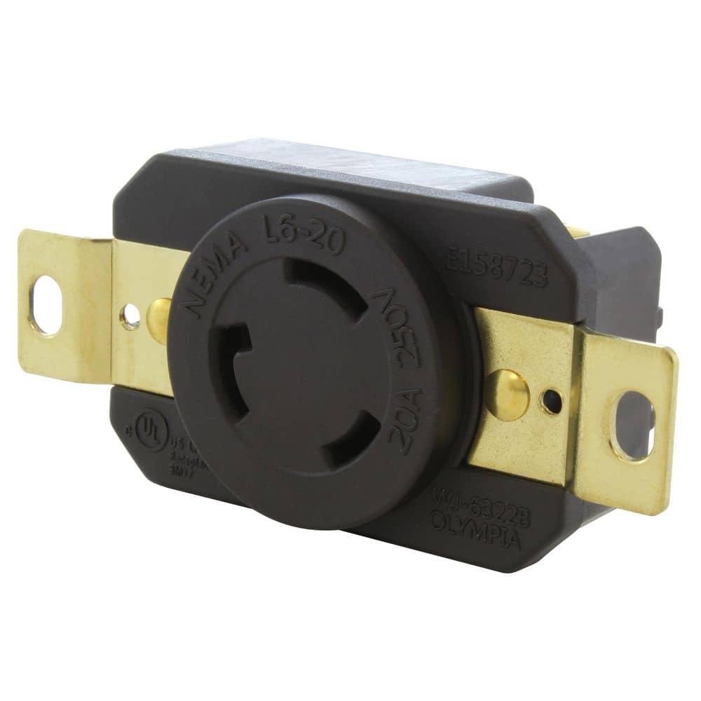 20-Amp 250-Volt NEMA L6-20R Flush Mounting Locking Industrial Grade Recepta