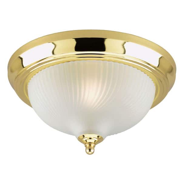 Westinghouse 1-Light Ceiling Fixture Polished Brass Interior Flush-Mount with Frosted Swirl Glass