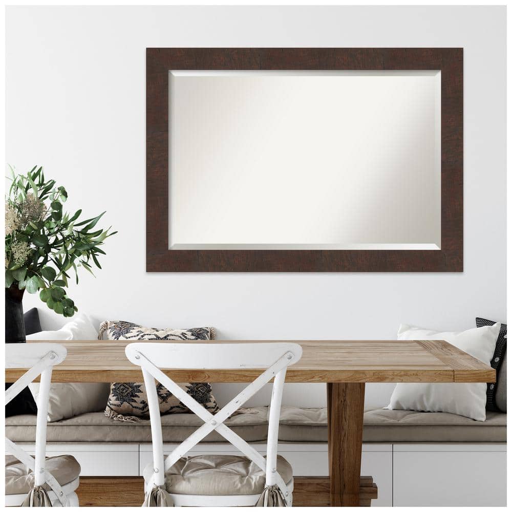 41" x 29" Walnut Brown Beveled Wood Framed Wall Mirror