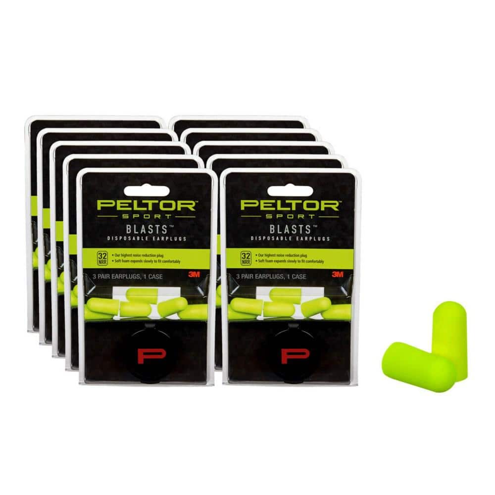Peltor Sport Blasts Neon Yellow Disposable Earplugs ((3 Pair-Pack)(Case of 