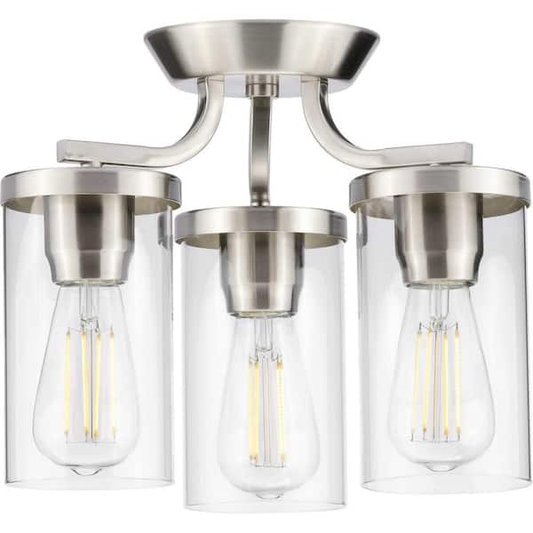Progress Lighting Lassiter 13 in. Brushed Nickel 3-Light Semi-Flush Mount