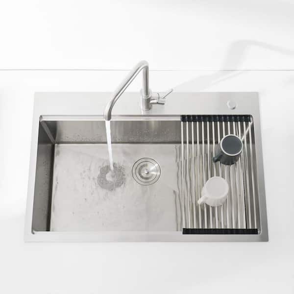 30 in. Drop-In Single Bowl 20 Gauge Gray Stainless Steel Kitchen Sink with Workstation