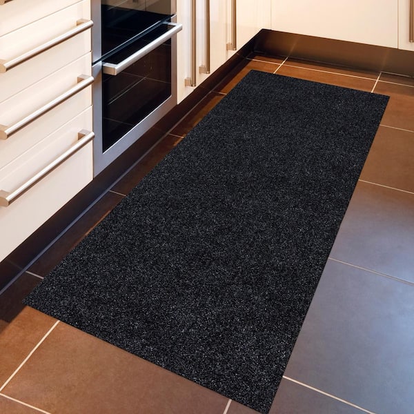 Sweet Home Stores Ribbed Waterproof Non-Slip Rubberback Runner Rug 2 ft. 7 in. W x 20 ft. L Black Polyester Garage Flooring