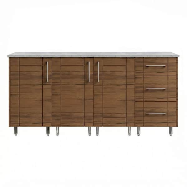Midday 74.5 in. W Propane Grill Island in Stainless Steel Sanibel Teak with 3-Drawer Base and 2 ROT