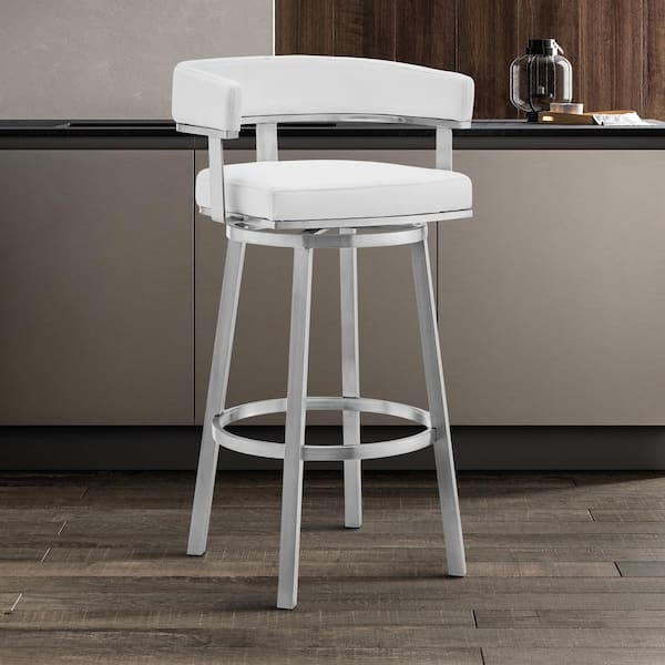 White faux leather discount swivel bar stools