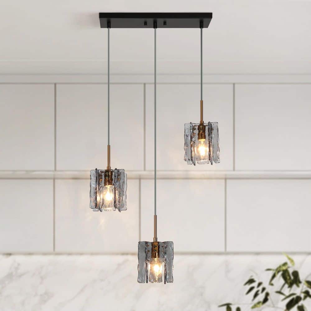 Echonalyri Modern 3-Light Glam Matte Black and Plating Brass Chandelier with Geometric Textured Glass Shades price history on PriceWatchPro