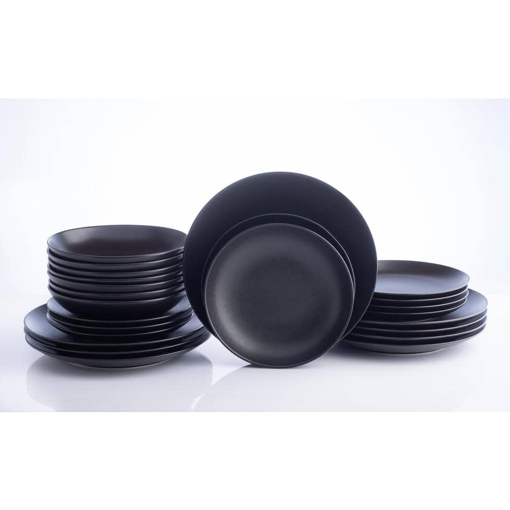 Semplice 24-Piece Black Matte Stoneware Dinnerware Set (Service