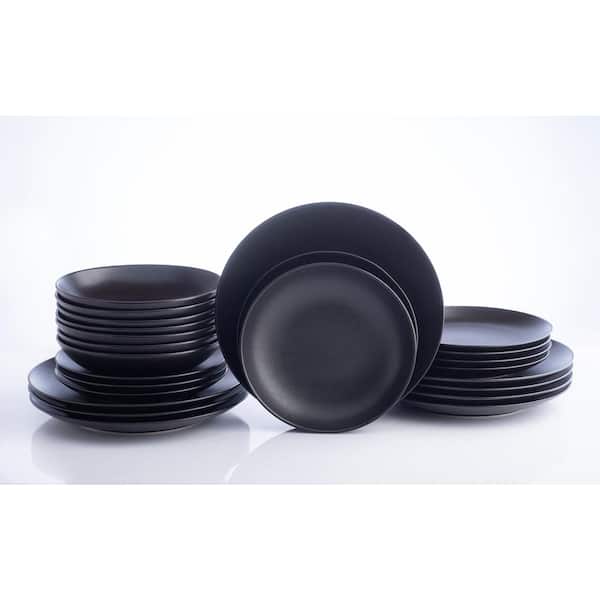 Unbranded Semplice 24-Piece Black Matte Stoneware Dinnerware Set (Service for 8)