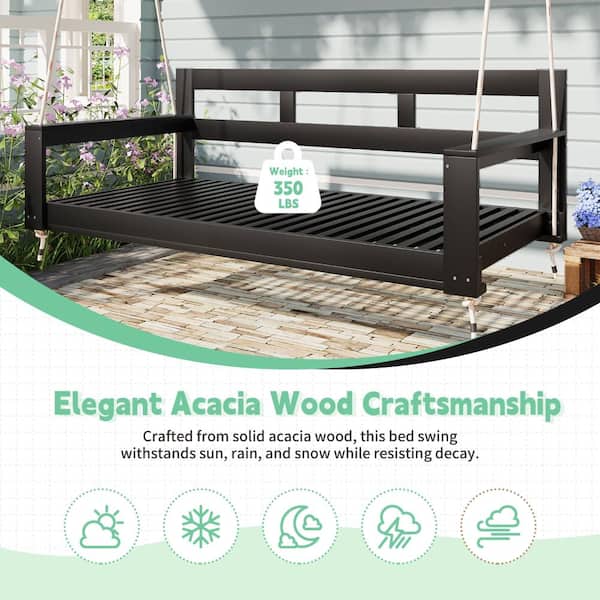 TOPMAX Black Wood Twin Size Outdoor Garden Patio Porch Swing
