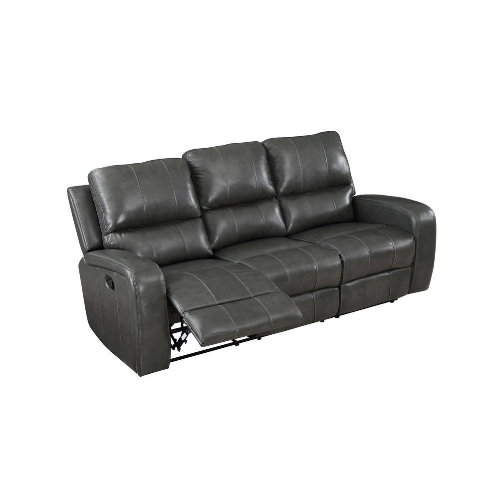 Dark Gray Leather Reclining Sofa with Track Arms