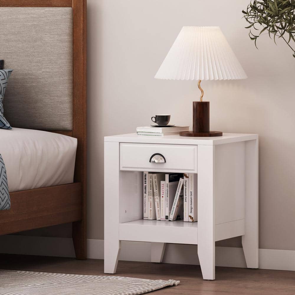 Bellic 1 Drawer White Nightstand